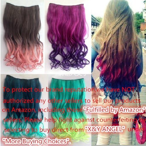 X&Y ANGEL New Two Tone One Piece Long Curl/curly/wavy Synthetic Thick Hair Extensions Clip-on Hairpieces 26 Colors