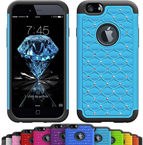 GIRLY iPhone 6s / 6 Plus (5.5 Inch) Crystal Studded Defender Cases by VALLT, Hybrid Dual Layer Rhinestone Bling Protective Case Cover for Apple I Phone - Lifetime Guarantee (Baby Blue)