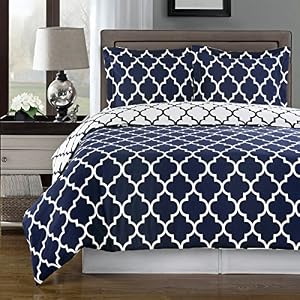 Navy and White Meridian 3pc Twin / Twin XL Comforter Set 100 % Egyptian Cotton 300 Thread Count by Royal Hotel