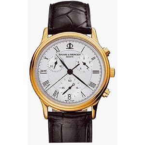 Baume and Mercier Classima Mens Leather Strap White Chronograph Dial Yellow Gold Watch 8468