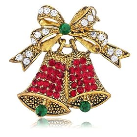 Vintage Inspired Christmas Bells in Crystal Brooch Pin