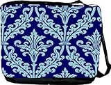 IMAGE OF Blue Color Damask Design Messenger Bag - Book Bag - School Bag - Reporter Bag ***with matching Neoprene Pencil Case*** -School Bag - Reporter Bag - Unisex - Ideal Gift for all occassions!