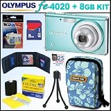 Olympus FE-4020 14 MP Digital Camera (Blue) + 8GB Accessory Kit