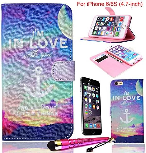 iPhone 6S Case, iPhone 6 Case [4.7-inch], MeKube® Magnetic Flip Stand Card Holder Wallet PU Leather Case Pouch Cover W/ Protector For Apple iPhone 6 6S (4.7") (In Love Anchor With You), W/ Stylus
