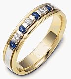 14 Karat Yellow Gold & Titanium 4.5mm Diamond & Sapphire Wedding Band