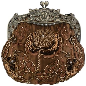 Antique Beaded Rose Evening Handbag Clasp Purse Clutch w/Removable Chain