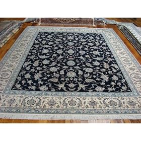 8x10 Navy Blue Persian Hand Knotted Silk Nain Rug by Heritage Unlimited