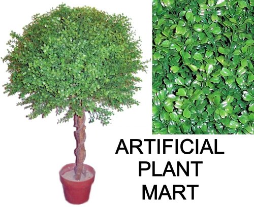 1 Artificial Outdoor Indoor Potted 3 foot 4 inch Boxwood Ball Topiary Tree Plant with real natural wood trunk
