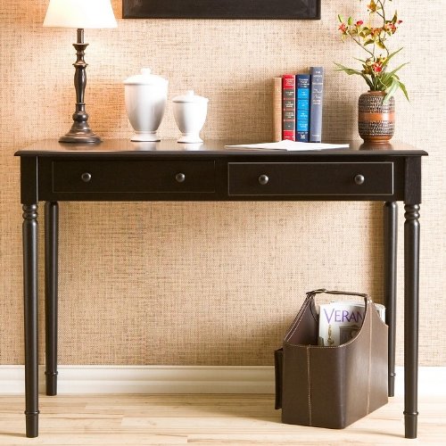 SEI Satin Black 2-Drawer Writing Desk.