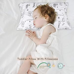 Toddler Kids Pillow With Pillowcase Soft Organic Cotton Baby