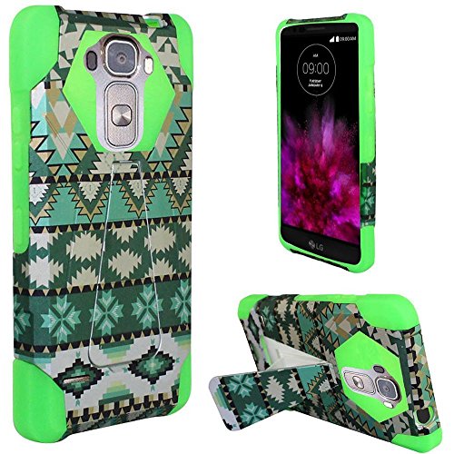 HR Wireless Carrying Case for LG G Flex 2 - Retail Packaging - Green Aztec/Neon Green
