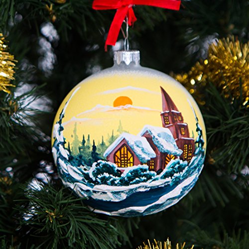 Handpainted Glass Christmas ornaments Tree balls 100mm handmade. New year round ball decoration Xmas 2016 decorations designer collection ornament (Castle)