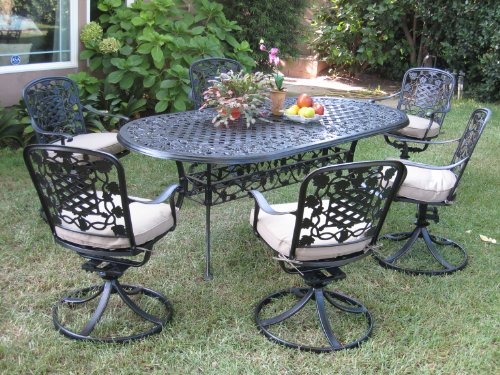 Outdoor Cast Aluminum Patio Furniture 7 Piece Dining Set F with 6 Swivel Chairs Cbm1290