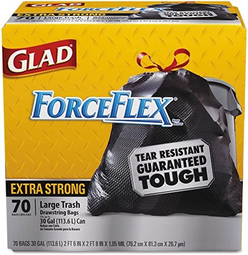 Extra Strong Clorox Glad ForceFlex Tall Kitchen Drawstring Trash Bags 30 gal 70 count