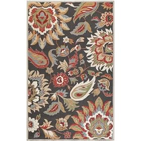 Vintage Floral Rug, 5'3x8'3, CHARCOAL