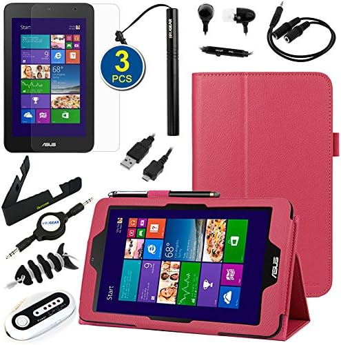 BIRUGEAR 12 Items Essential Accessories Bundle kit for Asus VivoTab Note 8 Tablet ( M80TA ) - 8.0-inch Windows 8.1 Tablet ( Hot Pink SlimBook Leather Folio Stand Case included )