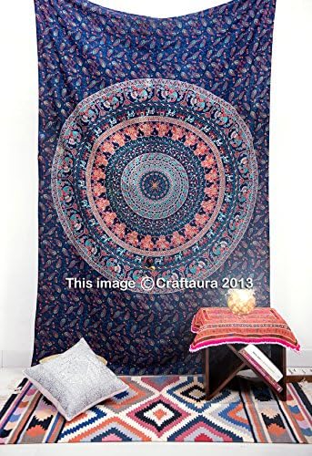 Hippie Elephant Mandala Tapestry, India Tapestry Wall Hanging, Twin Size Bedspread Bedding, Boho Dorm Decor