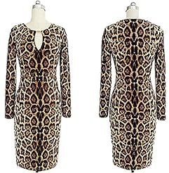 Sexy Long Sleeves Cutout Lace Cocktail Leopard Print Bodycon Dress/Club Dress/Party Dress/Wedding Dress/Midi Dress/Mini Dress 