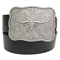 Boston Traveler Longhorn Buckle Leather Belt Black