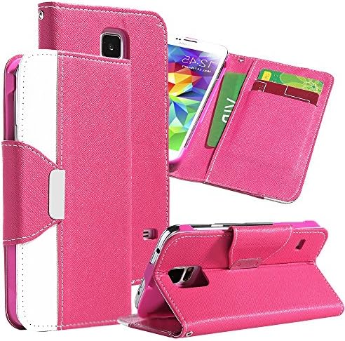 myLife Deep Bubble Gum Pink and White - Classic Design - Koskin Faux Leather (Card, Cash and ID Holder + Magnetic Detachable Closing + Hand Strap) Slim Wallet for NEW Galaxy S5 (5G) Smartphone by Samsung (External Rugged Synthetic Leather With Magnetic Clip + Internal Secure Snap In Hard Rubberized Bumper Holder)