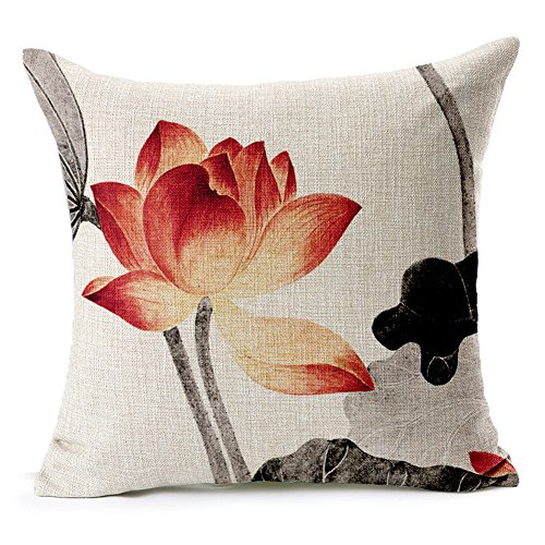 Years Calm Ink Painting Lotus Decorative Fashion Throw Pillow Case Cotton Cushion Cover (18 x 18, A1)
