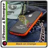 Trend Line Etui Plastique/ Housse Bumper Noir/ d'Orange avec boutons Metals pour Apple iPhone 4 Apple iPhone 4 + 1x films de protection Anti Reflet face avant et arriere