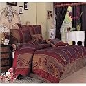 7 Pieces Burgundy Chrysanthemum Flower Flocking Comforter/bed-in-a-bag Set King Bed