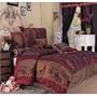 7 Pieces Burgundy Chrysanthemum Flower Flocking Comforter/bed-in-a-bag Set Queen Bed