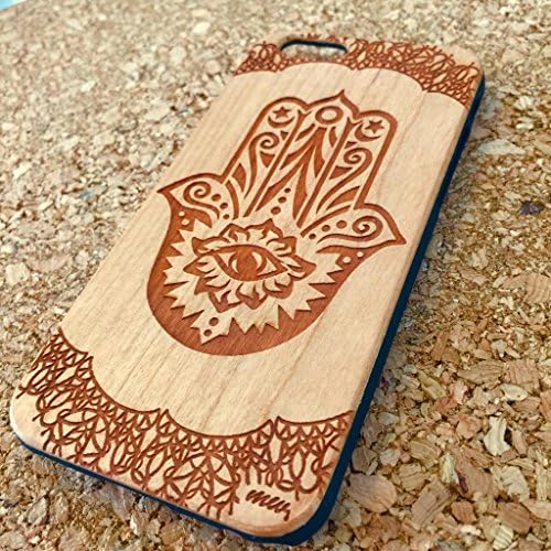Genuine Wood Case Snap On Cover for Apple IPHONE 6 (4.7") - "Floral Hamsa" hand of fatima mary five khamsa blessing power strength