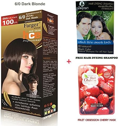 Farger 6/0 Dark Blonde Permanent Hair Color Cream Dye 100ml Punk Goth w/ Jojobaoil / Keratin / Collagen [Get Free Tomato Facial Mask + Free Gift Arche Pure Pearl Cream Acne Freckles & Dark Spots 3g.(can Be Used As Foundation Cream, Before Make up Your Face Revent Acne, Freckles, Melasma and Dark Spots From Recurring.)]