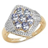 1.20 Carat Genuine Tanzanite 14K Yellow Gold Over Silver Ring