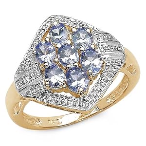 1.20 Carat Genuine Tanzanite 14K Yellow Gold Over Silver Ring by 
