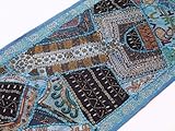Blue Sari Tapestry Runner Vintage Decorative Traditional Wall Hanging Decor
