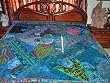 Blue Zardozi Embroidered Beads Sari Indian Bedspread Coverlet Throw Wall Hanging
