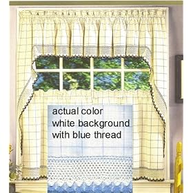 Buy Adirondack Kitchen Curtain - Valance - White Blue by Linens4Less now!