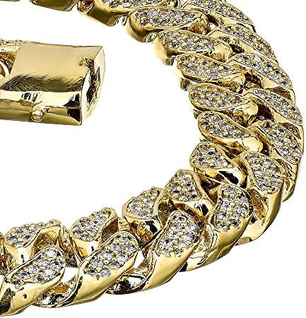 11 mm 9" Miami Cuban Link 14K Gold Finish Iced Out CZ Curb Cuban Bracelet