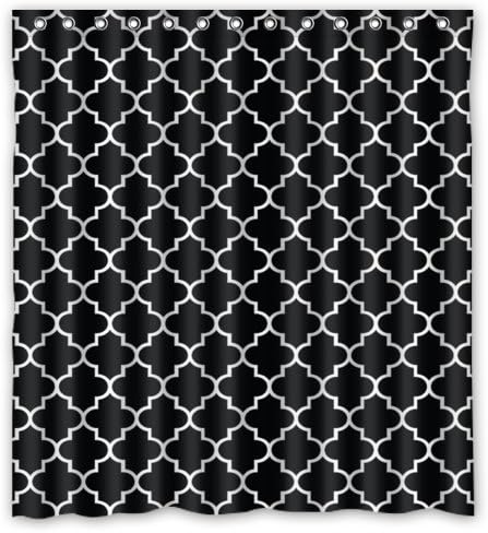 Black White Moroccan Trellis Latticework Shower Curtain Polyester Fabric Waterproof 66" x 72"