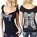 Demi Loon Sexy Biker Babe Tee Slashed Cut Out Angel Wings Skull Tattoo Shirt Ladies Motorcycle T-shirt