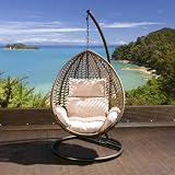 Luxury Garden Hanging Chair Brown Mix Rattan Cream Cushion, Cover XL