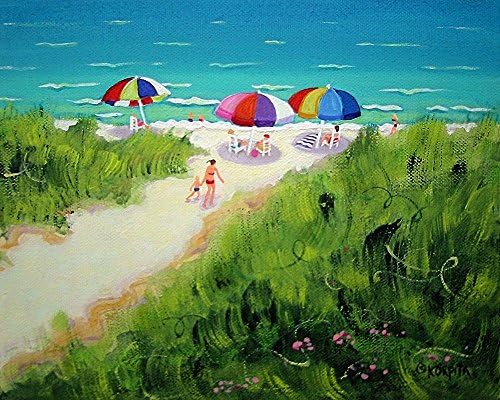 Colorful Beach Umbrellas Seashore Print 8x10 - Korpita