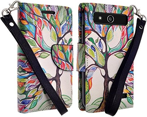 Microseven® ZTE Speed Case, Leather Wallet Case with Card Slots Cash Compartment and Detachable Wrist Strap +1 Touch Screen Stylus For ZTE Speed N9130 (Boost Mobile) with Microseven® Packaging (WALLET TREE OF LIFE)