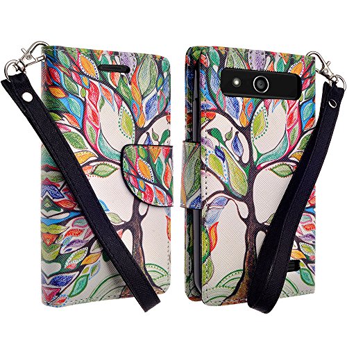 Microseven® ZTE Speed Case, Leather Wallet Case with Card Slots Cash Compartment and Detachable Wrist Strap +1 Touch Screen Stylus For ZTE Speed N9130 (Boost Mobile) with Microseven® Packaging (WALLET TREE OF LIFE)