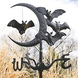 Cresent moon Vampire Bats Metal Weathervane: Roof Mount