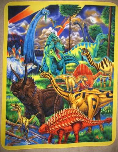 A Dinosaur (Dino) Fleece Throw Blanket in Bright Colors