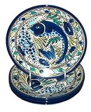 Le Souk Ceramique 8-Inch Side Plates, Aqua Fish Design, Set of 4