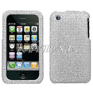 Apple iPhone i-Phone 3G 3GS 3G-S Cell Phone Silver Full Diamond Crystals Bling Protective Case Cover