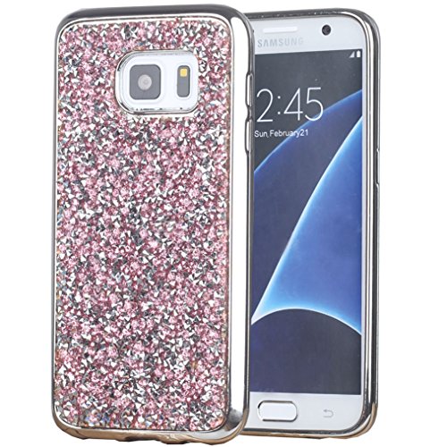 S7 Edge Case, Galaxy S7 Edge Case, iYCK Luxury 3D Handmade Electroplated Soft Flexible TPU Crystal Diamond Rhinestone Bling Glitter Protective Shell Back Case Cover for Samsung Galaxy S7 Edge - Pink