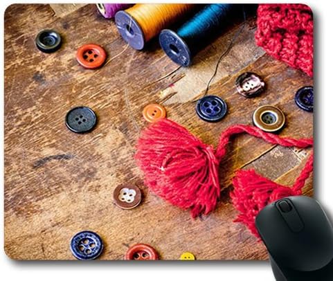 New Design Mousepad Sewing Buttons On A Wood Table Wallpaper Mouse Pad Non-Slip Neoprene Standard Size 9 Inch(220mm) X 7 Inch(180mm) X 1/8 Inch(3mm)