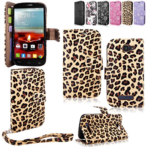 Alcatel One Touch - Cellularvilla Pu Leather Wallet Card Flip Open Pocket Case Cover Pouch For Alcatel One Touch Fierce 2 7040T (Brown Leopard)