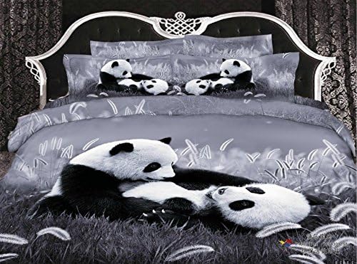 Top Class Skincare Lovely Panda Print Bedding Set, 100% Cotton Full Queen Size 3d Bedding Sets, 4pcs with Duvet Cover, Bed Sheet, 2*pillow Case(comforter Not Included) (Full)